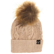 C.CExclusive - Black Label Ribbed Cuff Fur Pom Beanie