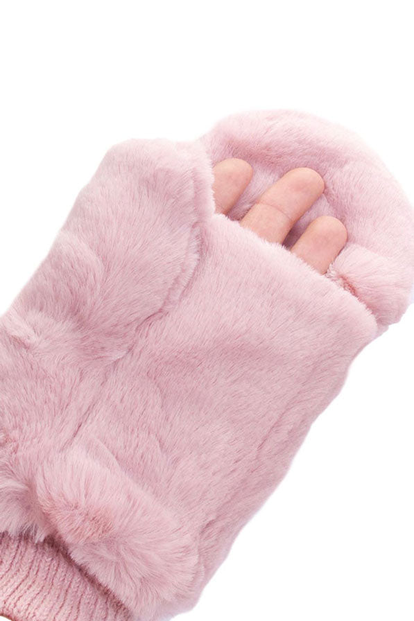 C.C Women's Faux Fur Pop Top Mittens Gloves Shepherd Lining