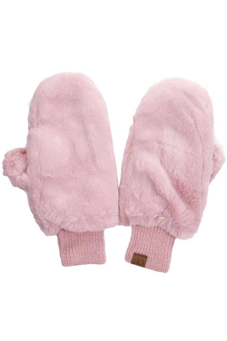C.C Women's Faux Fur Pop Top Mittens Gloves Shepherd Lining