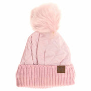 Fleece Lined Quilted Puffer C.C Pom Beanie