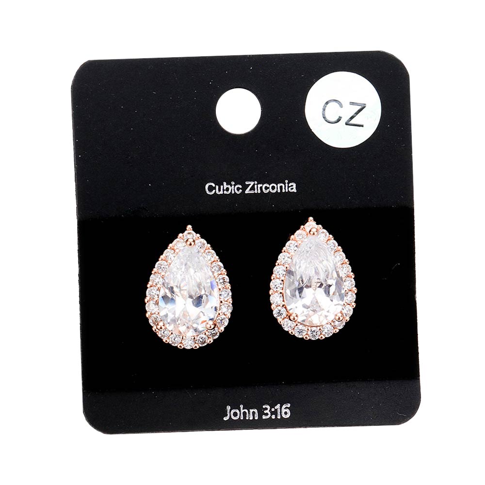 Cubic Zirconia Teardrop Crystal Rhinestone Stud Earrings