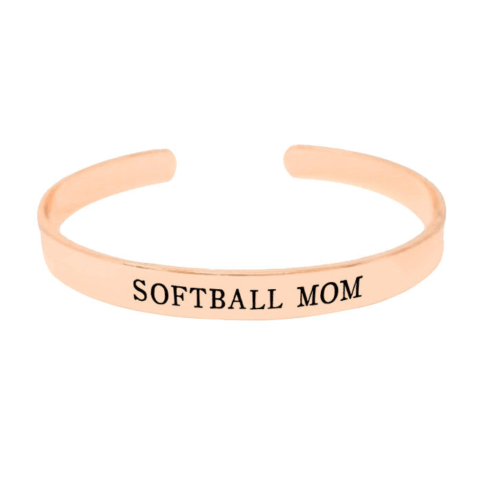 Softball Mom Gold Dipped Metal Cuff Bracelet