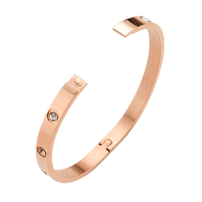 Stainless Steel Crystal Embellished Bangle Evening Bracelet