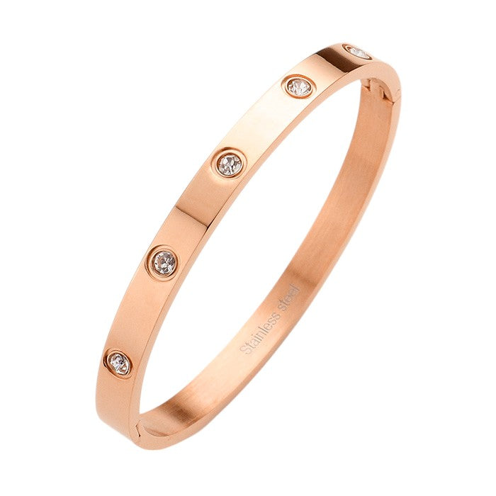 Stainless Steel Crystal Embellished Bangle Evening Bracelet
