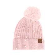 C.C Pearl Embellishments Pom Pom Beanie Hat