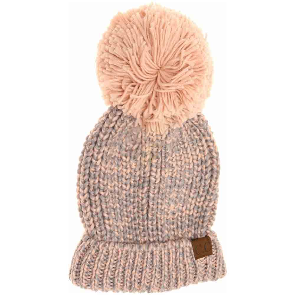 Two-Tone Thick Knit Pom C.C Beanie