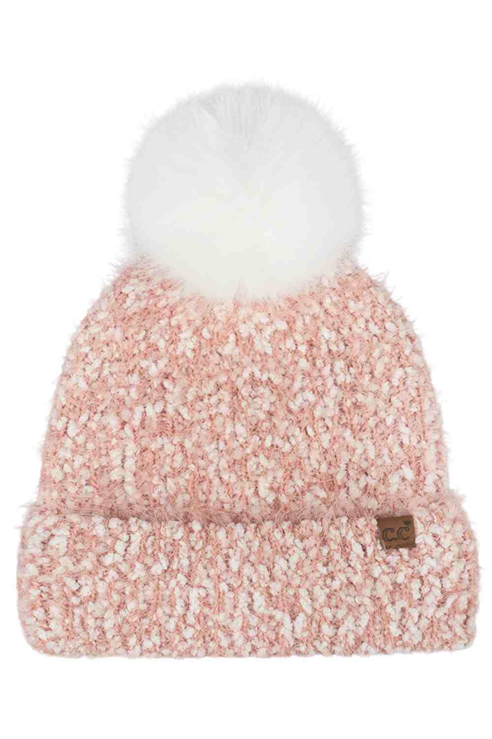 C.C Faux Fur Pom Boucle Cuff Beanie Winter Hat