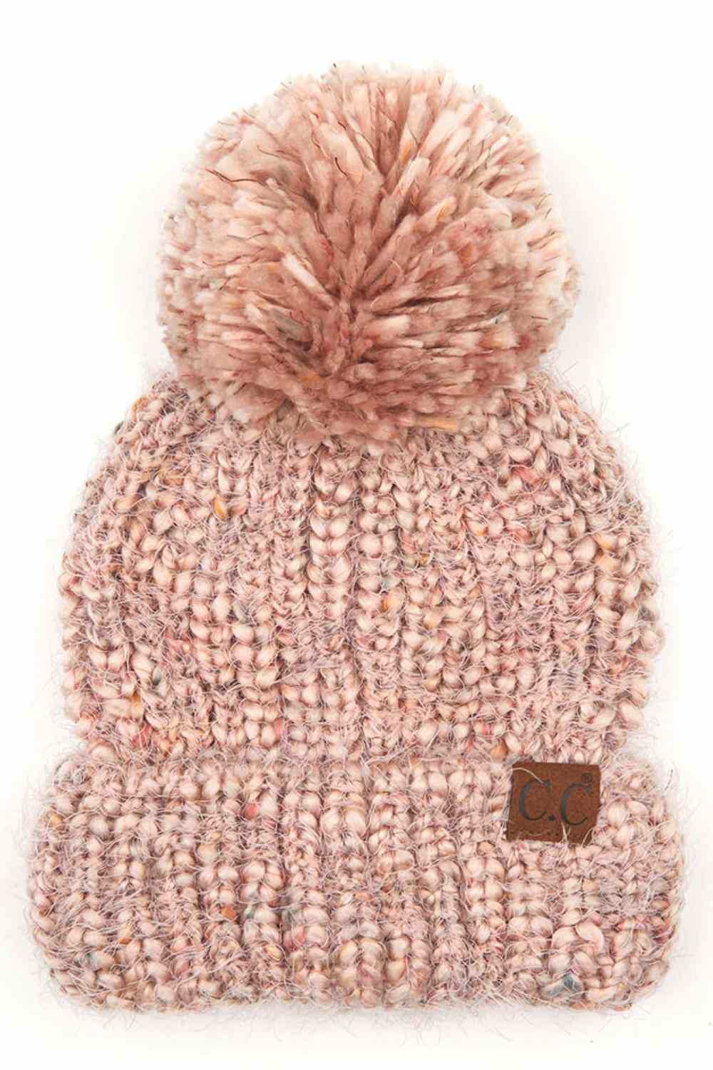 C.C Multicolor Feather Yarn Beanie With Pom
