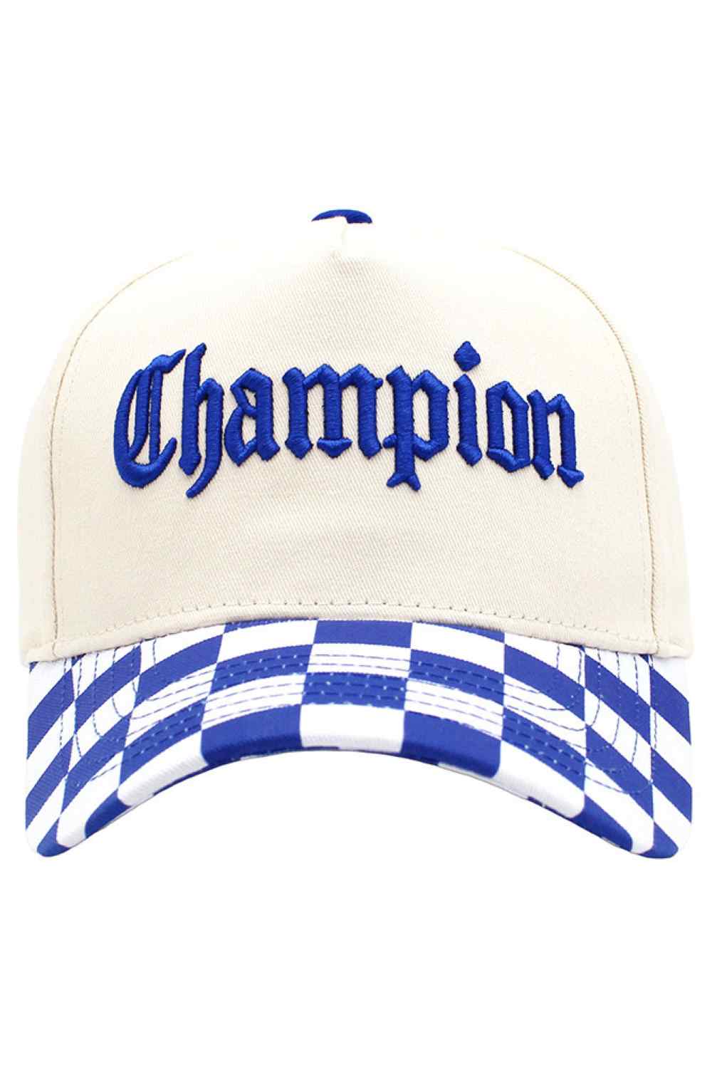CHAMPION Embroidered Letter on Checkered Brim Baseball Cap