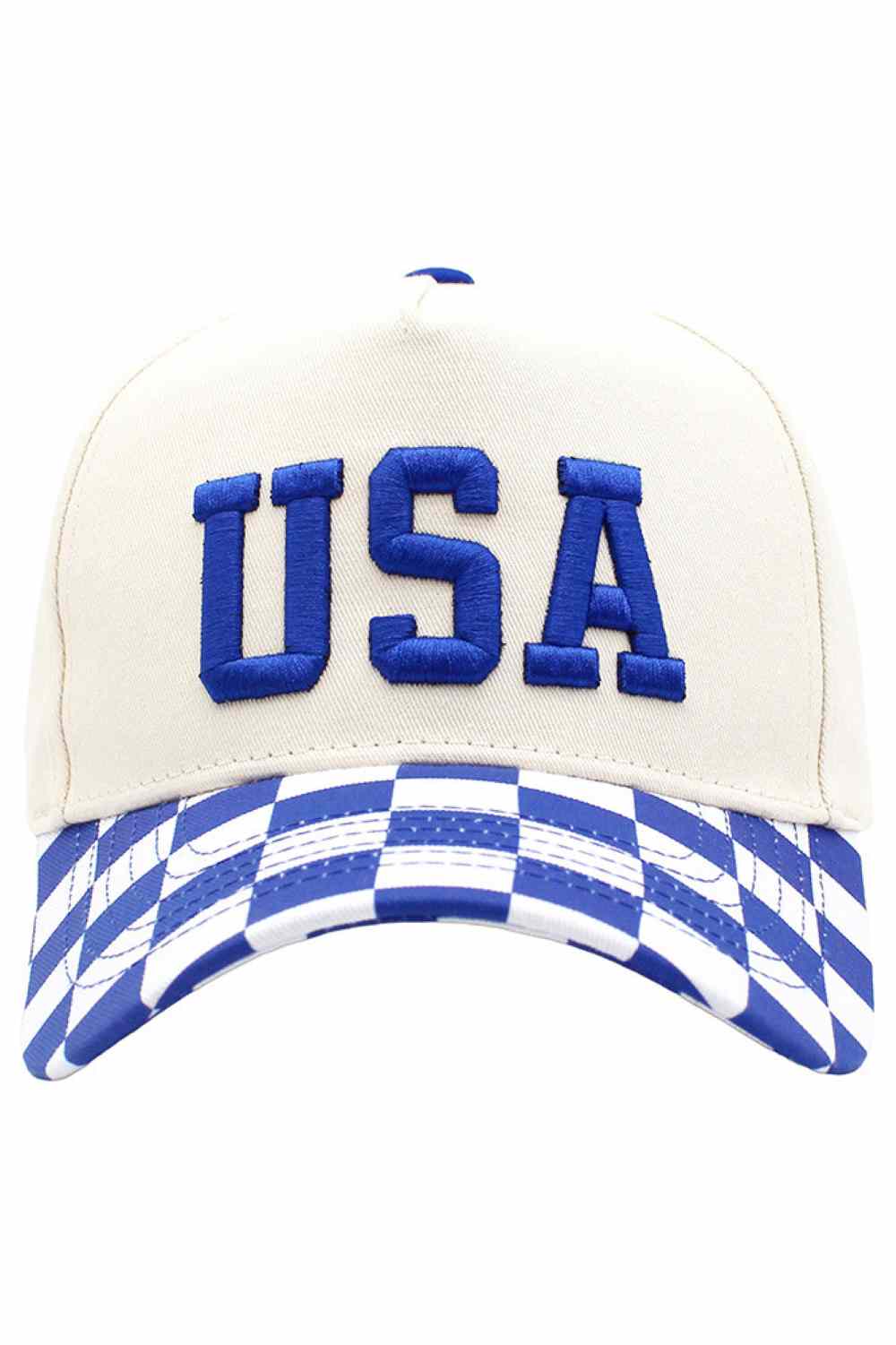 USA Embroidered Letter Checker Pattern Brim Baseball Cap