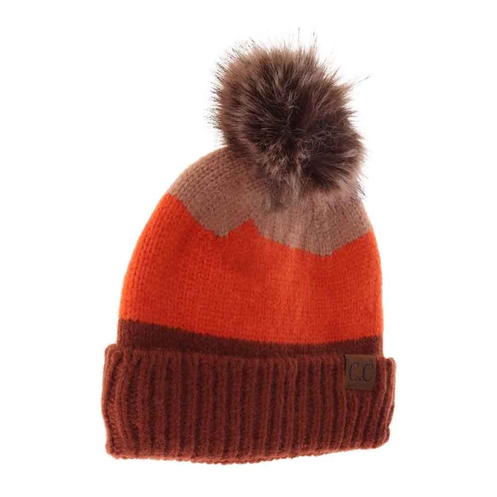 C.C Multi Color Block Stripes Pom Beanie