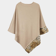 Leopard Trim Solid Poncho