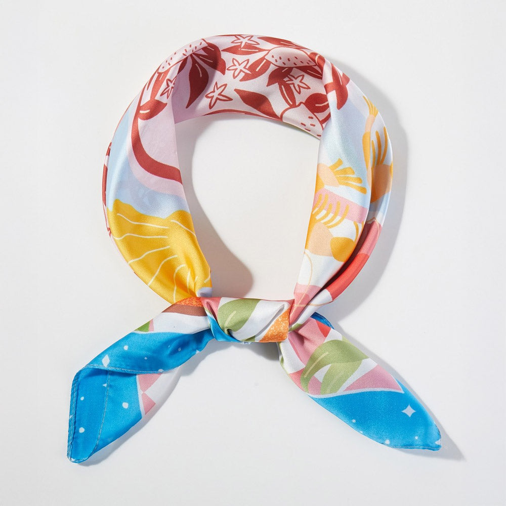 Seaside Feast Print Square Bandana Scarf