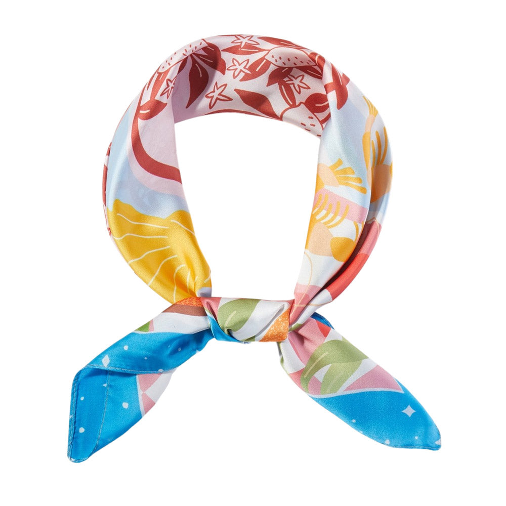 Seaside Feast Print Square Bandana Scarf
