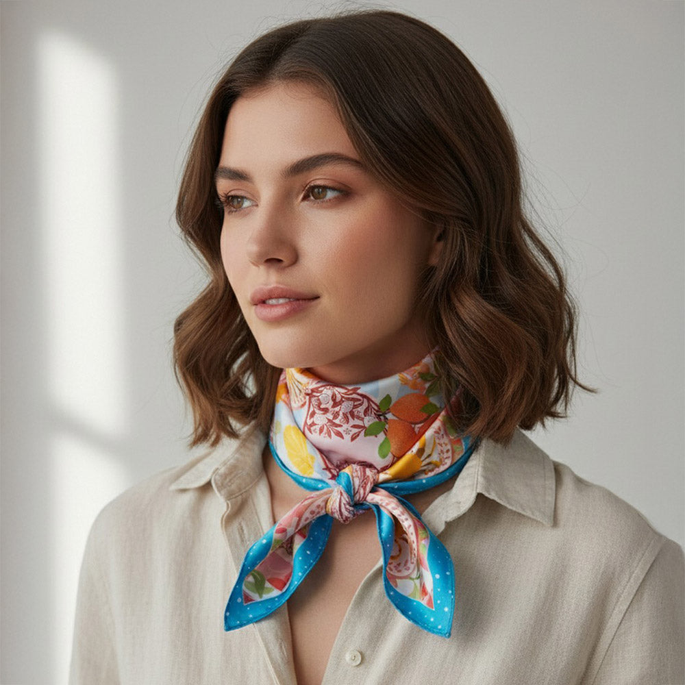 Seaside Feast Print Square Bandana Scarf