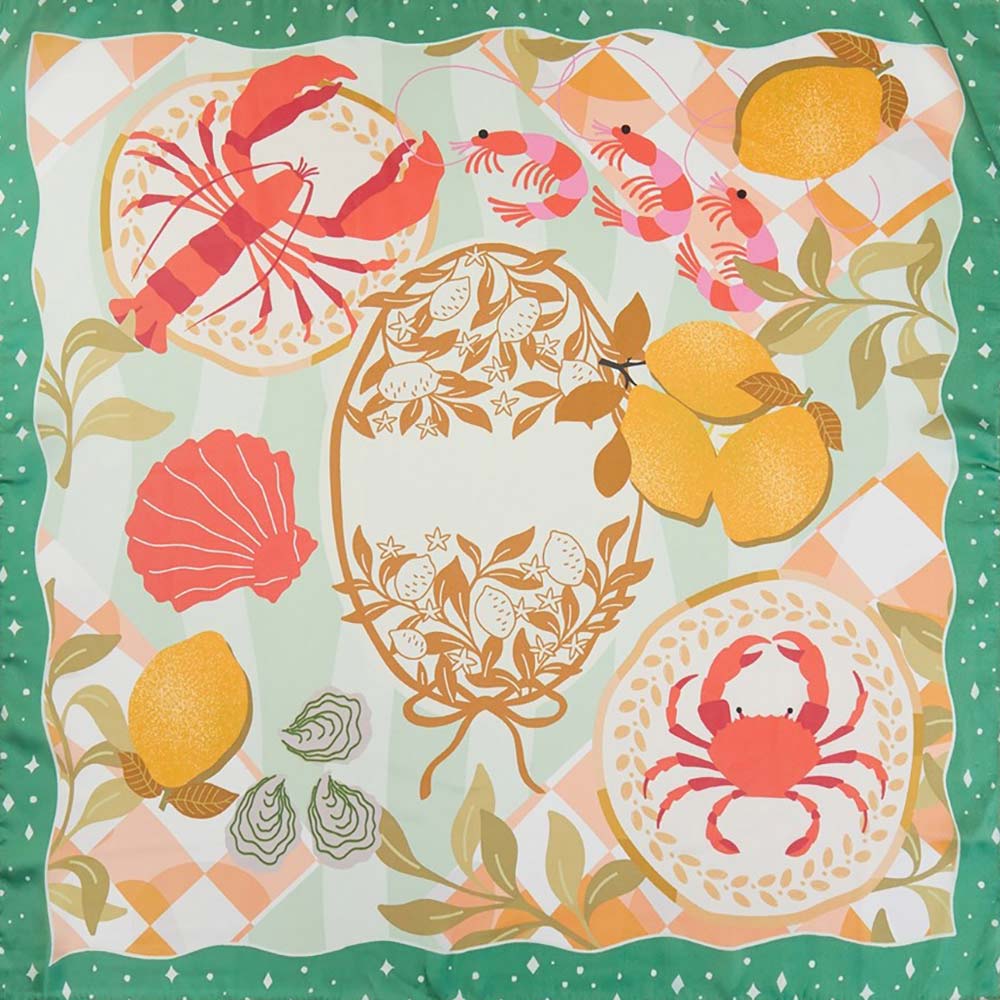 Seaside Feast Print Square Bandana Scarf