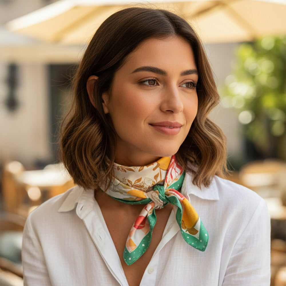 Seaside Feast Print Square Bandana Scarf