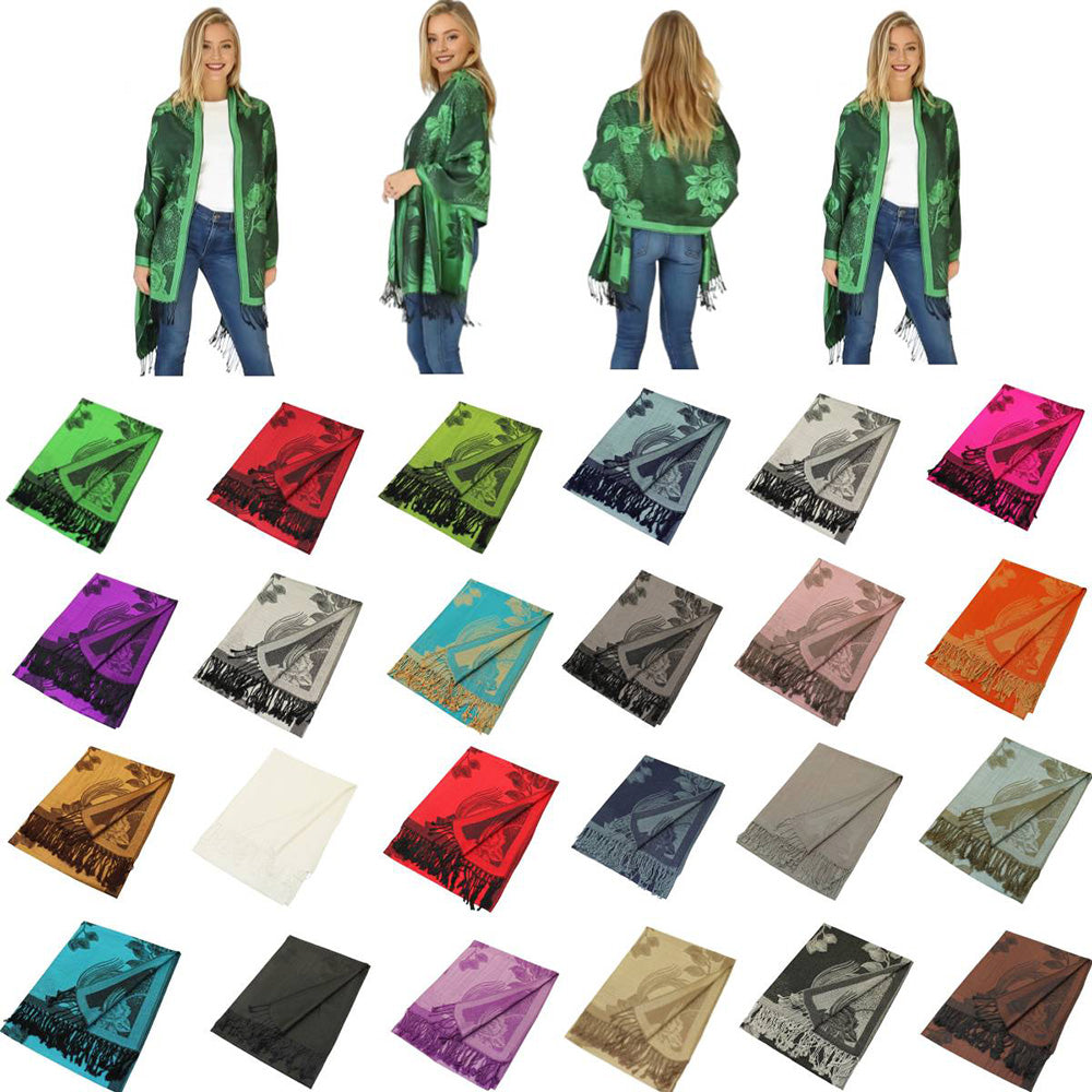 Rose Floral Pashmina Reversible Scarf Shawl
