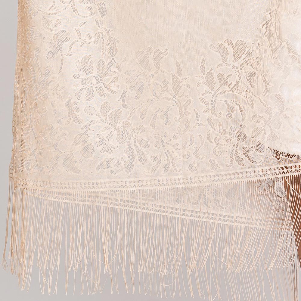 Floral Lace Kimono With Tassel Poncho