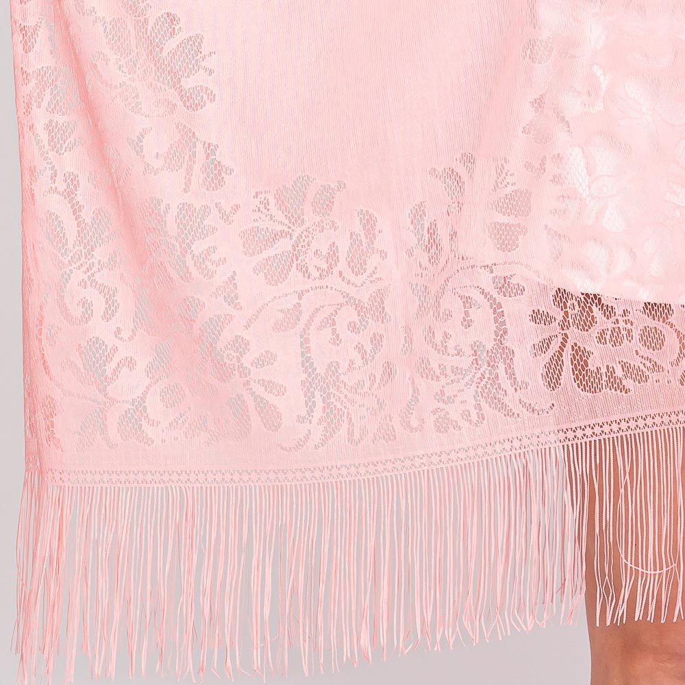 Floral Lace Kimono With Tassel Poncho