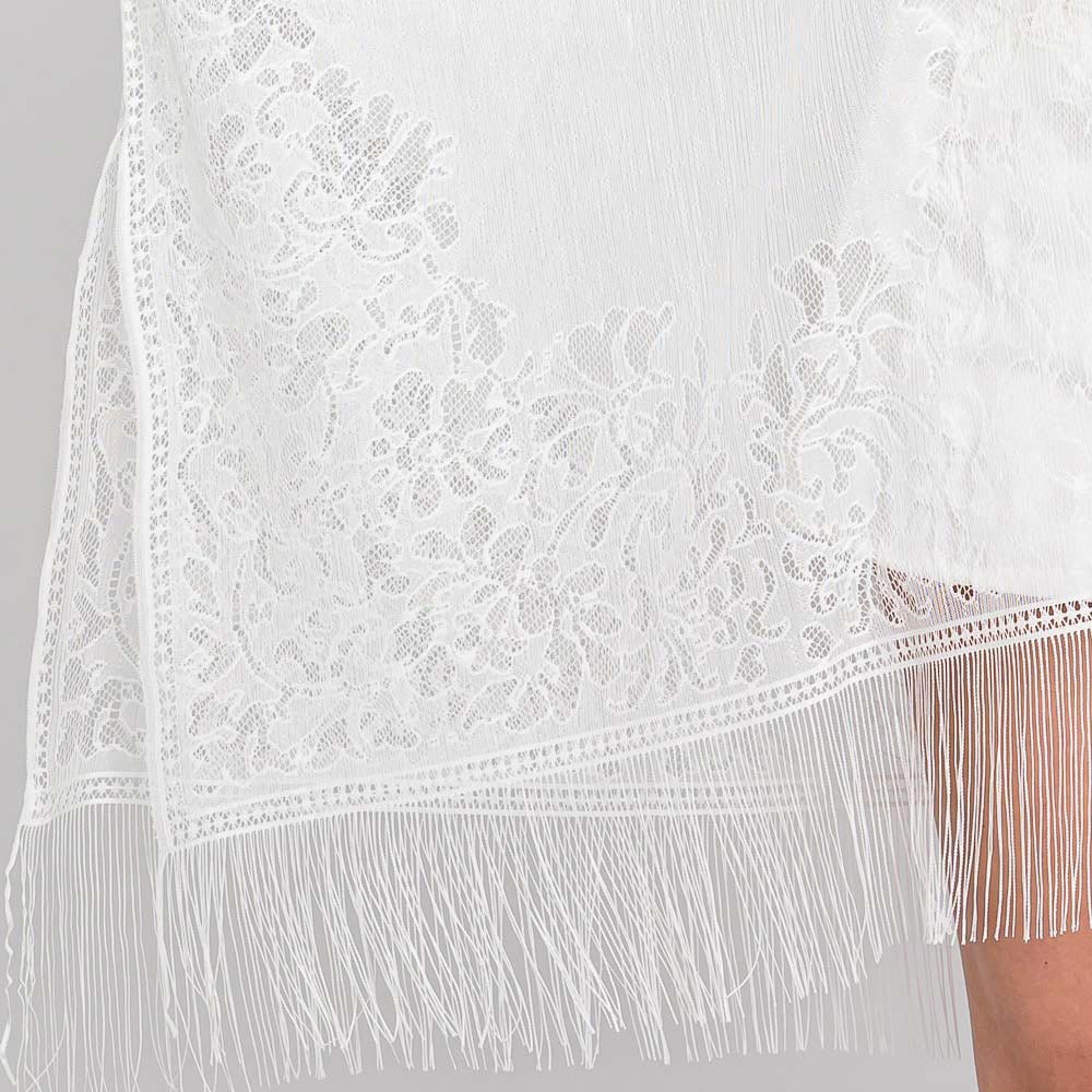 Floral Lace Kimono With Tassel Poncho