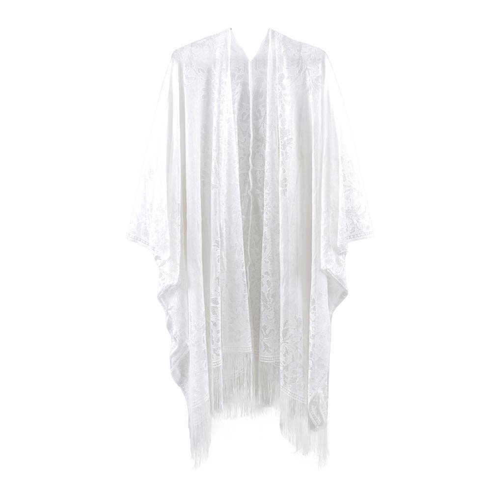 Floral Lace Kimono With Tassel Poncho