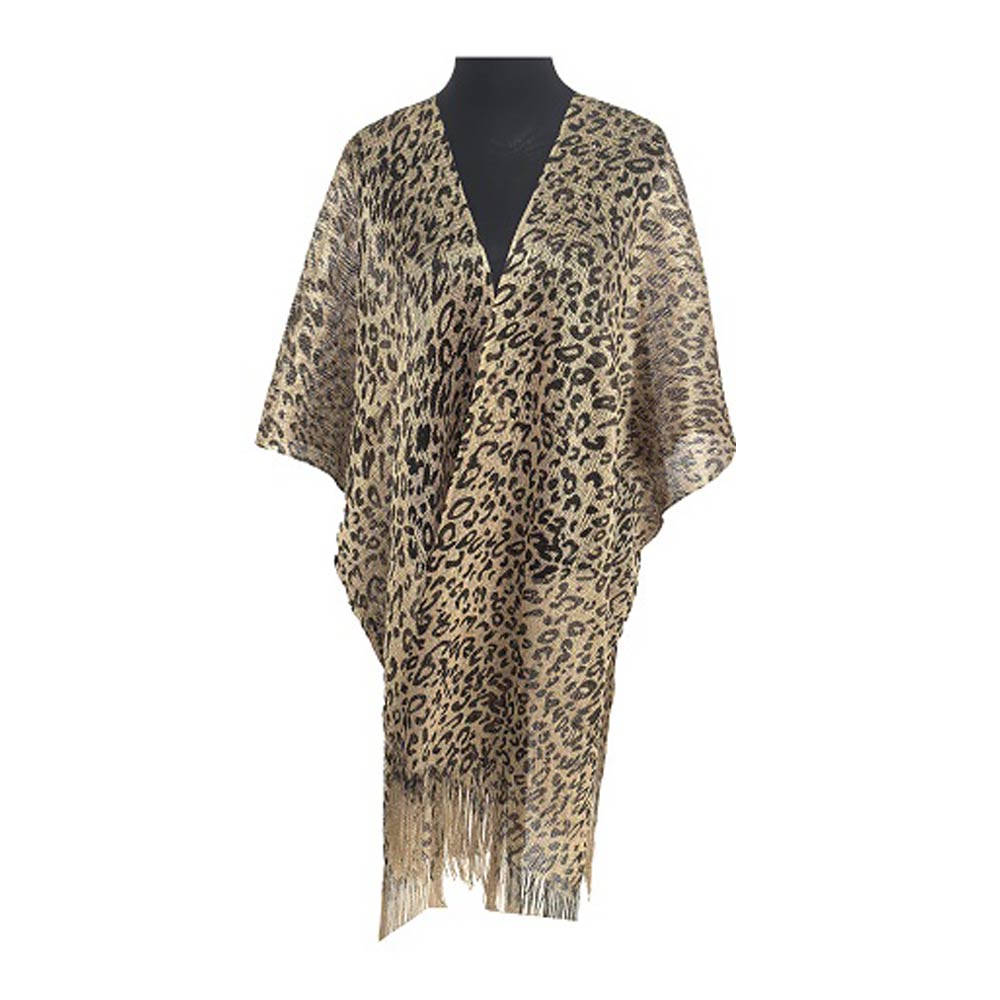 Lightweight Sheer Leopard Pattern Fringe Hem Kimono Cover Up