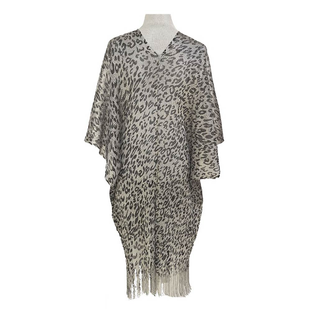 Lightweight Sheer Leopard Pattern Fringe Hem Kimono Cover Up