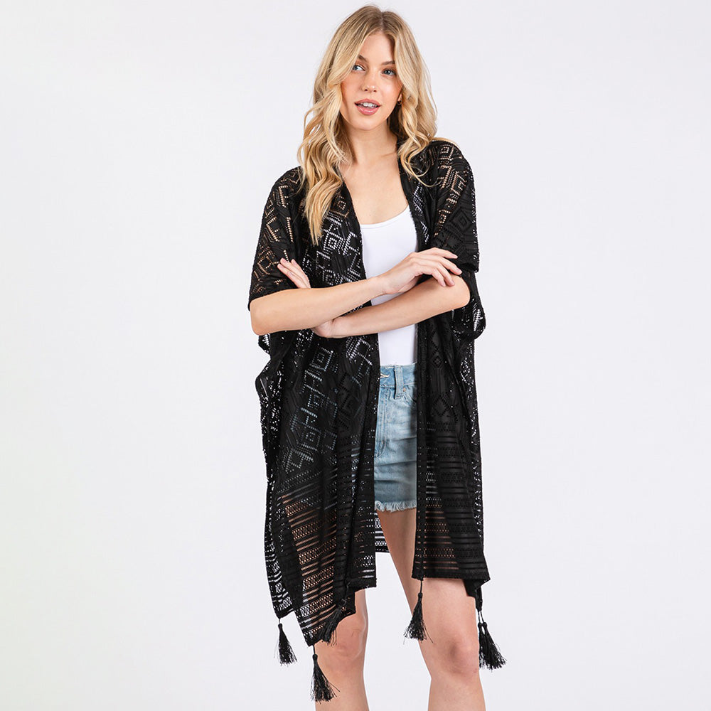 Geometric Pattern Tassel Cover Up Poncho