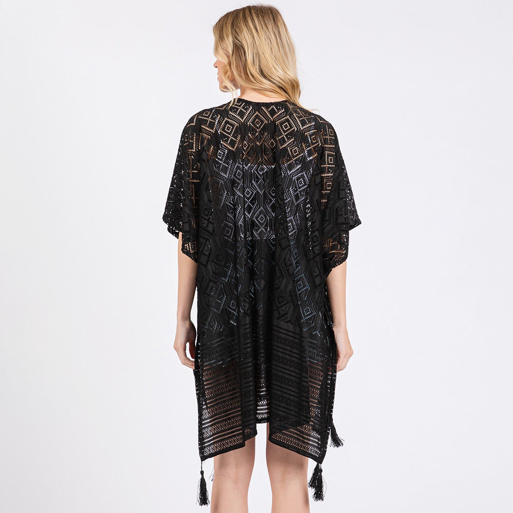 Geometric Pattern Tassel Cover Up Poncho