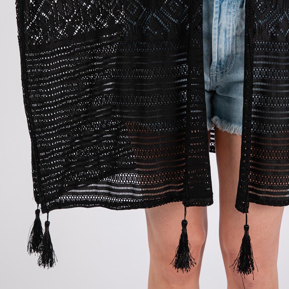 Geometric Pattern Tassel Cover Up Poncho