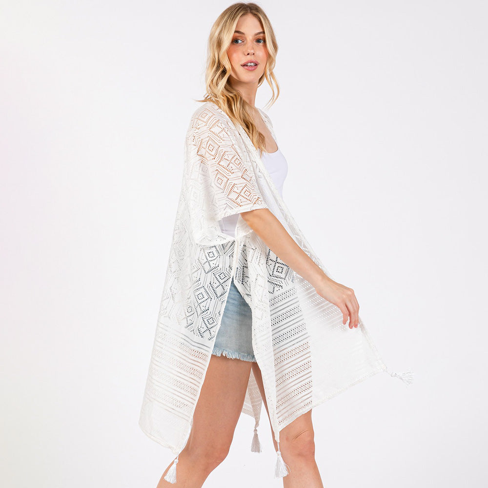 Geometric Pattern Tassel Cover Up Poncho