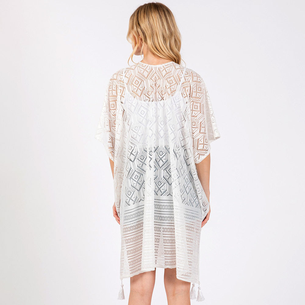 Geometric Pattern Tassel Cover Up Poncho
