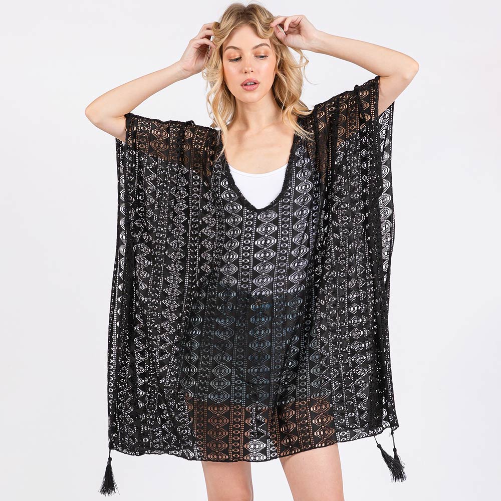 Crochet Lace Tassel Cover Up Poncho