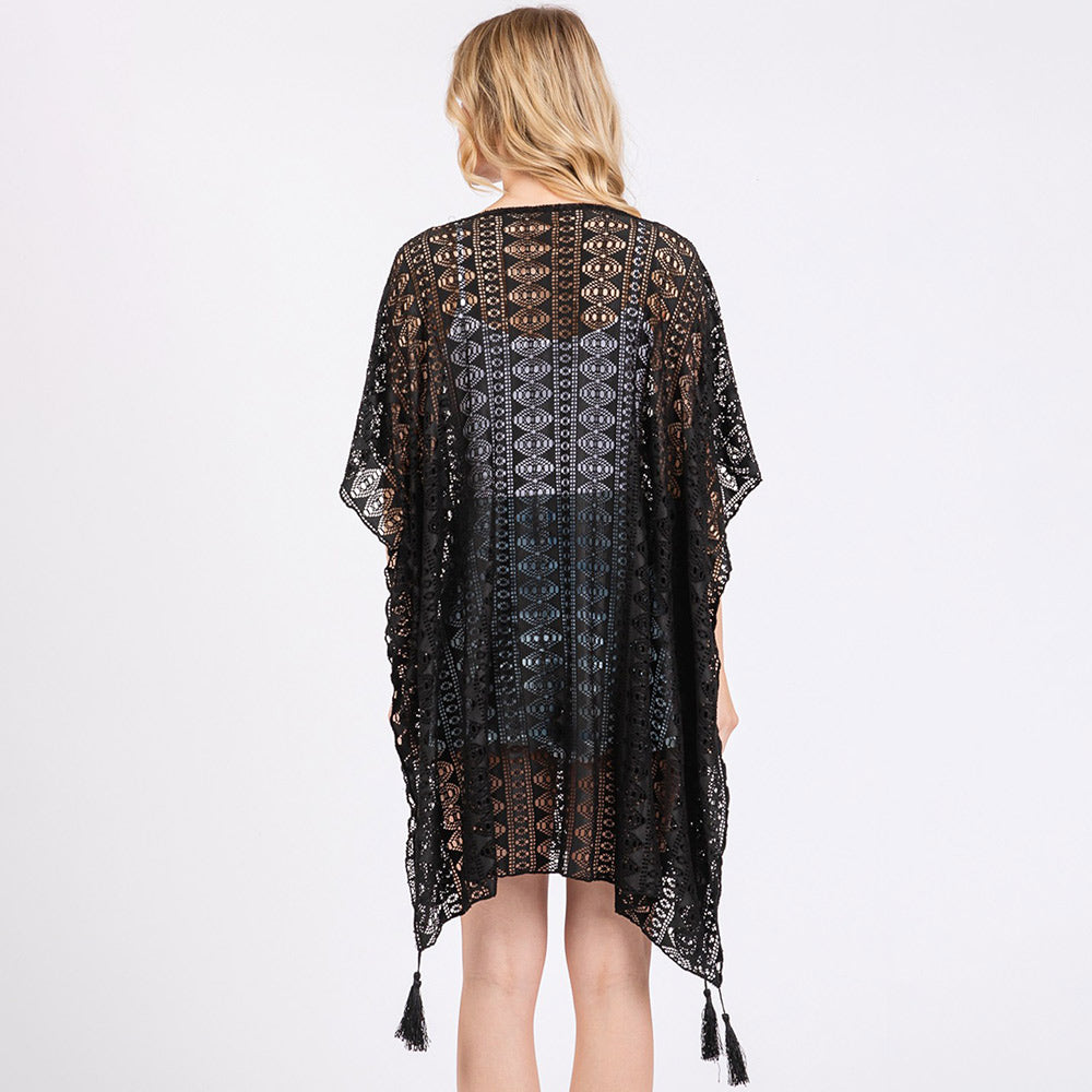 Crochet Lace Tassel Cover Up Poncho
