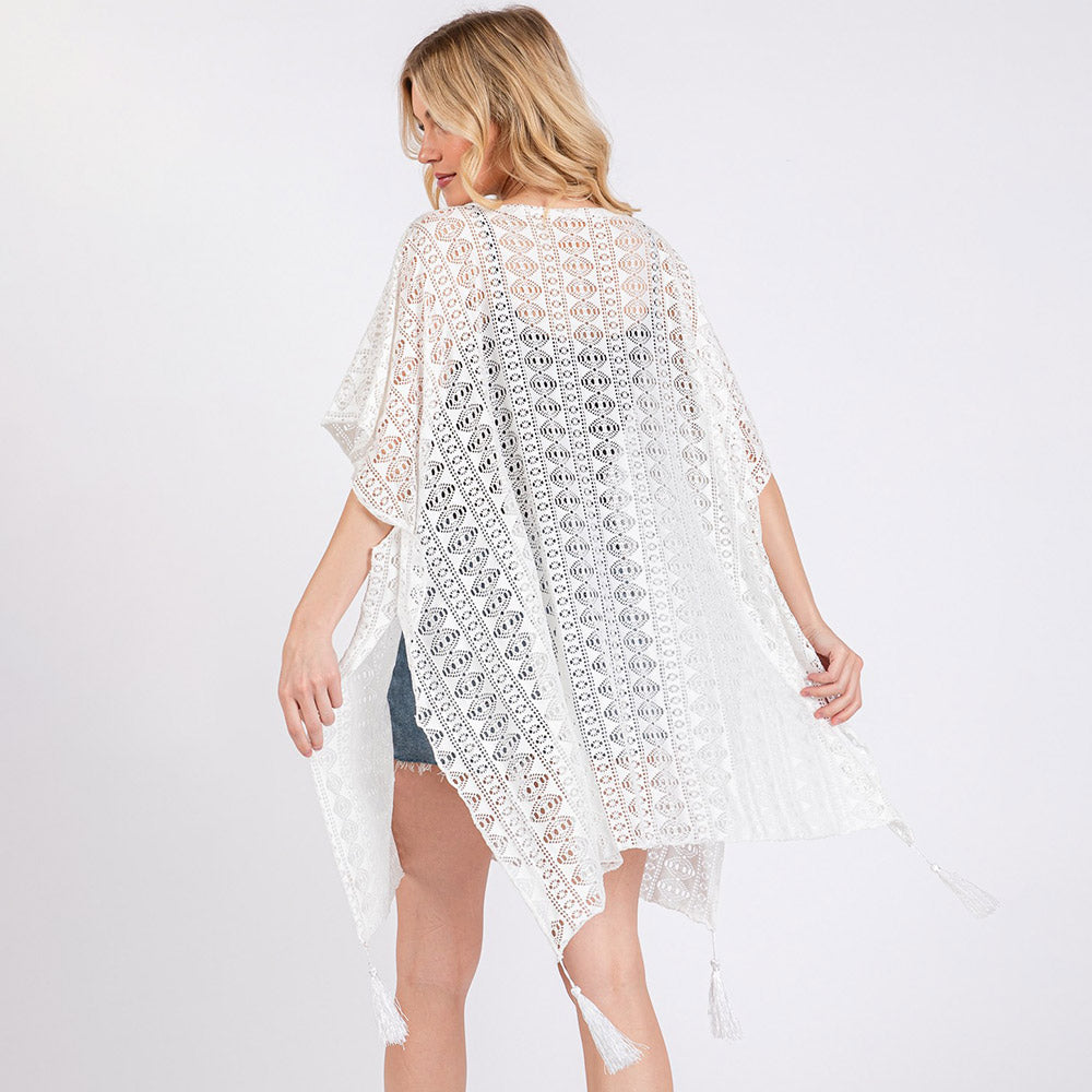Crochet Lace Tassel Cover Up Poncho