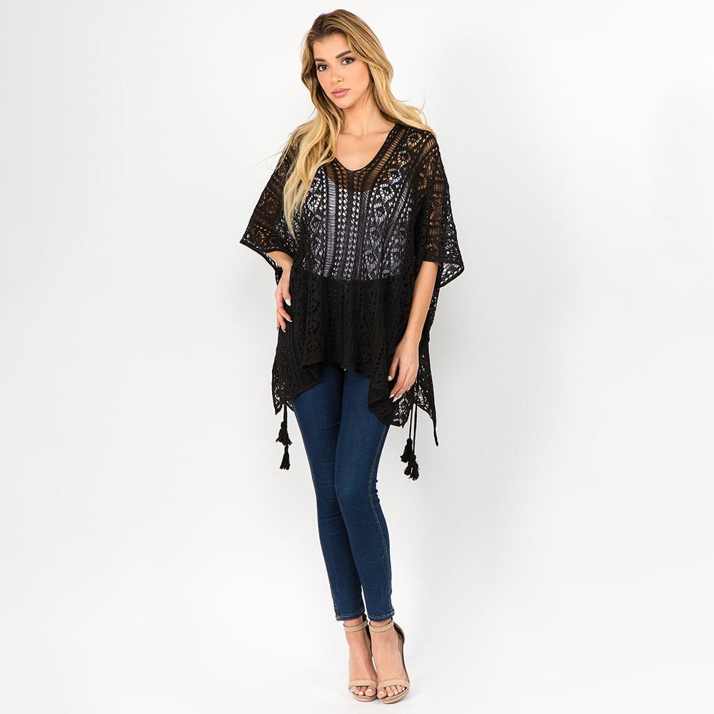Boho Crochet Tassel Poncho Top