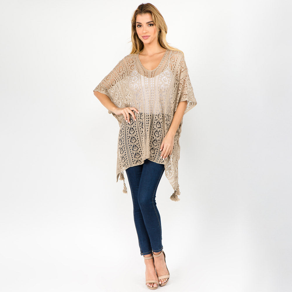 Boho Crochet Tassel Poncho Top