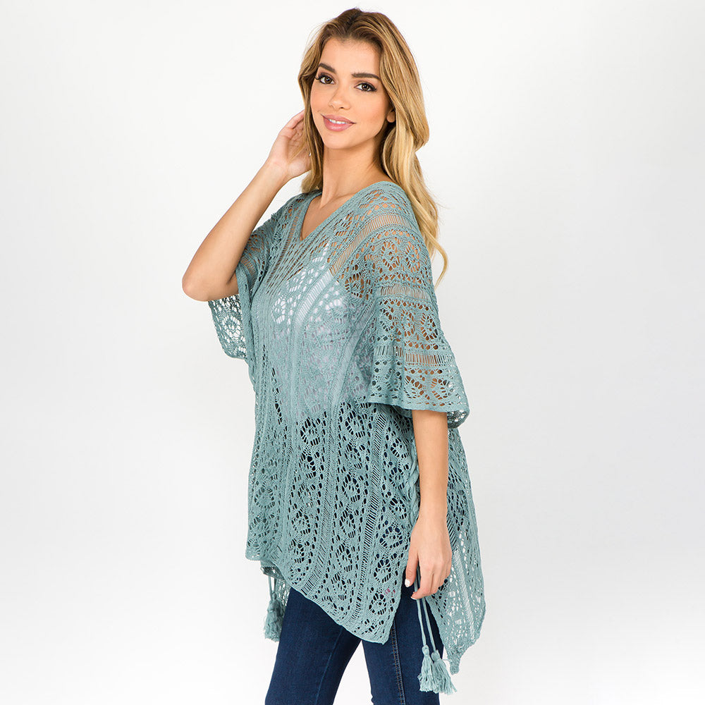 Boho Crochet Tassel Poncho Top