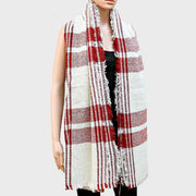 Plaid Check Shawl Scarf with Raw Fringe Trim