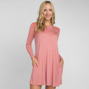 Mesh Shoulder Long Sleeve Dress w/ Pockets