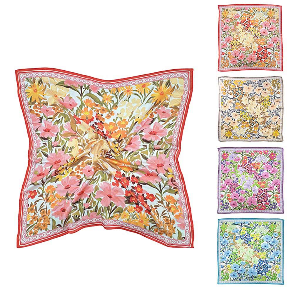 Vintage Botanical Floral Print Square Bandana Scarf