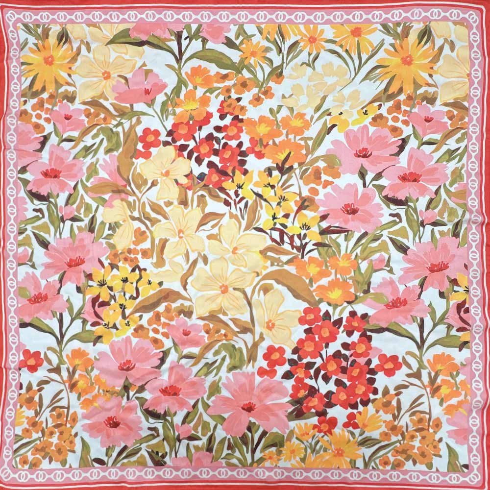 Vintage Botanical Floral Print Square Bandana Scarf
