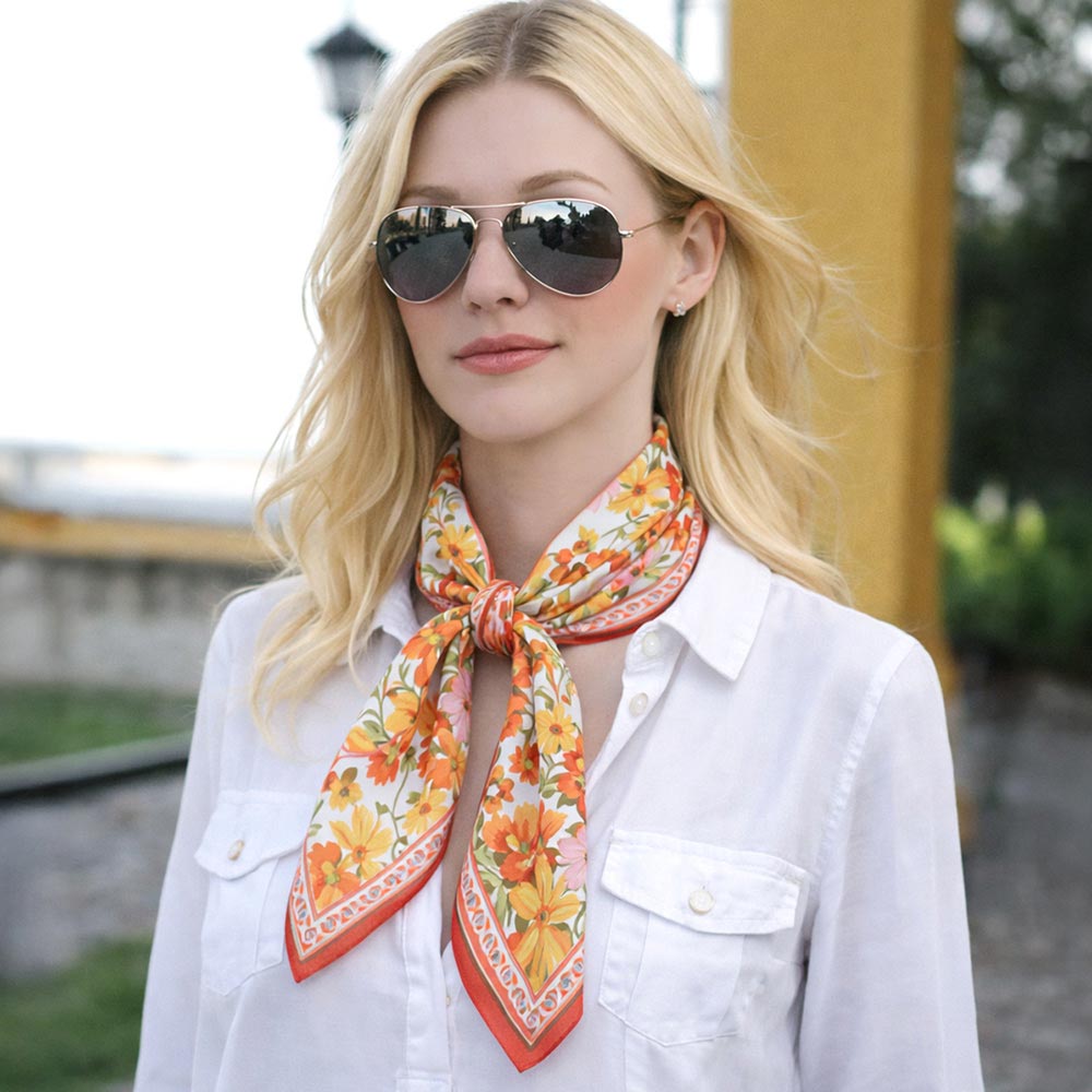 Vintage Botanical Floral Print Square Bandana Scarf