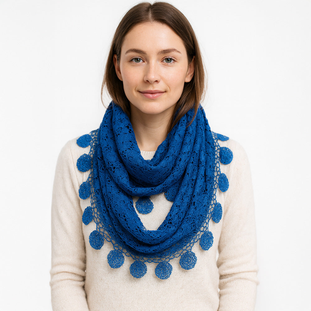 Elegant Flower Crochet Lace Accent Scarf