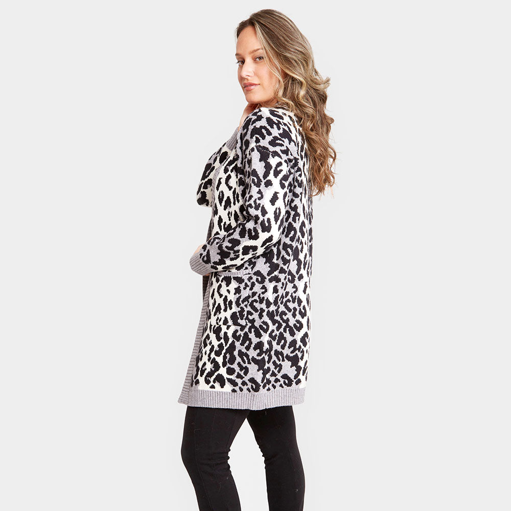 Leopard Pattern Pocket Cardigan