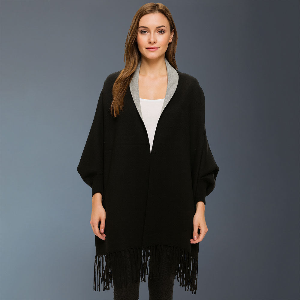 Fringe Trim Shawl Poncho
