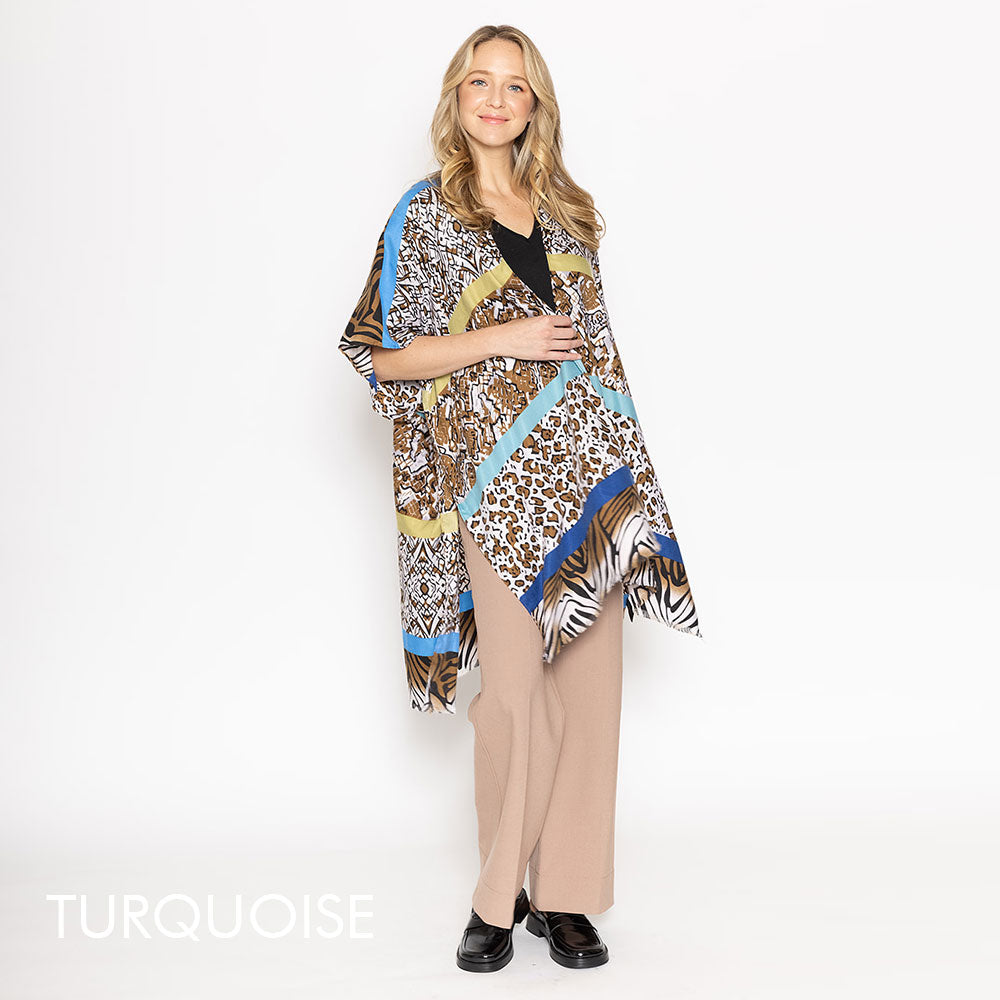 Multi Animal Printed Cover Up Kimono Poncho