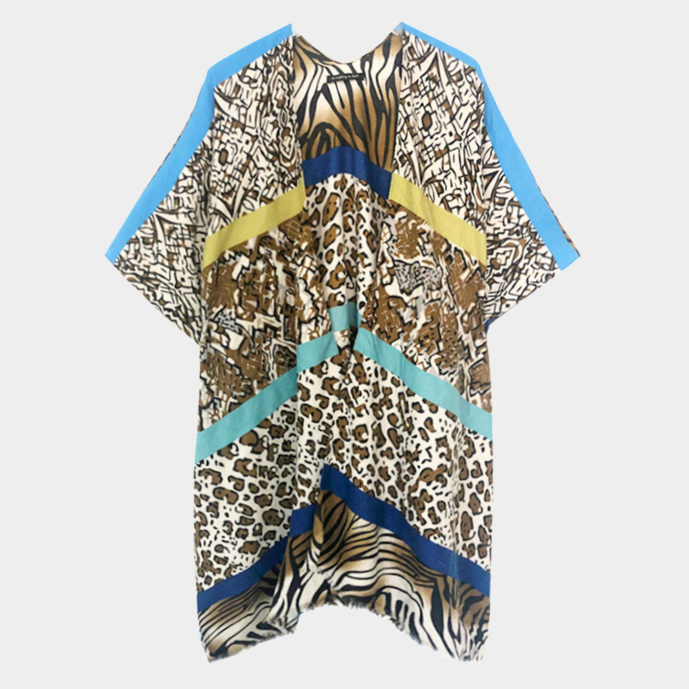Multi Animal Printed Cover Up Kimono Poncho