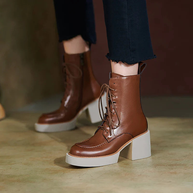 Women's Genuine Leather Platform High Heel Boots